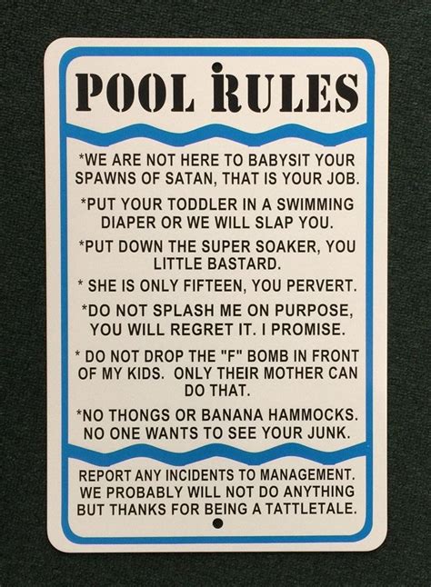 Pool Rules Funny 12 Inches Wide By 18 Inches Tall Metal Sign Pool