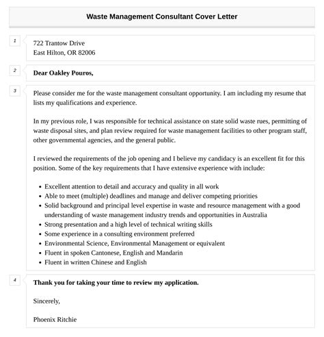 Waste Management Consultant Cover Letter Velvet Jobs