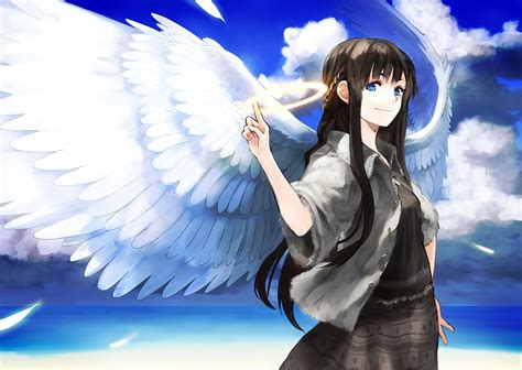Anime Original Halo Wings Angels Fantasy Feathers Women