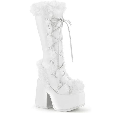 Demonia White Furry Winter Faux Fur Boots Rave Wonderland