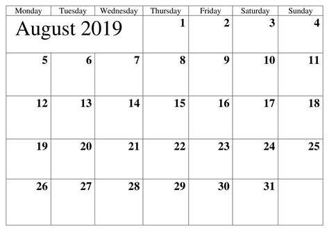 August 2019 Calendar Editable Editable Calendar Excel Calendar