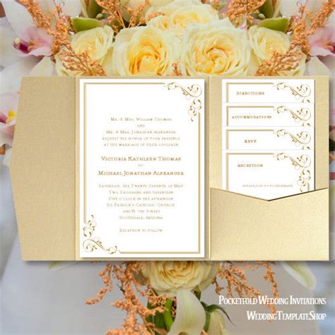 Pocket Fold Wedding Invitations Elegance Gold 5x7