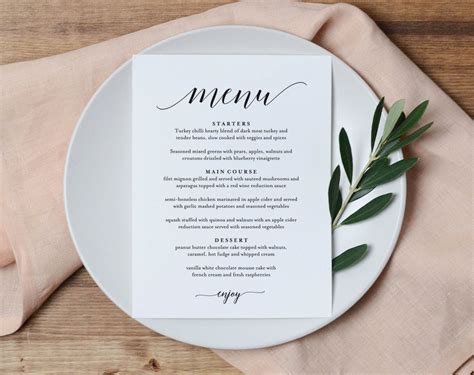 Wedding Menu Template Wedding Menu Printable Wedding Menu Etsy