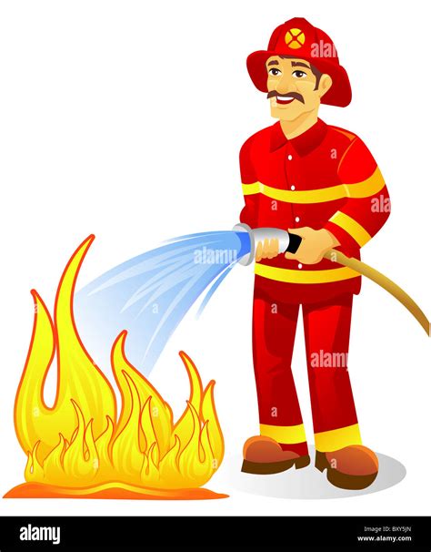 Bombero Con La Manguera Apagando El Fuego Fotografía De Stock Alamy