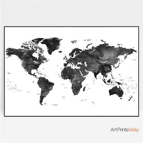 Du findest diese poster in der kategorie karten und städte. Weltkarte Schwarz Weiß Pdf / Minimalistisches Wandbild von ...