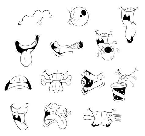 Cartoon Mouth Expressions Vector Designs Isolated On White Stock Vector