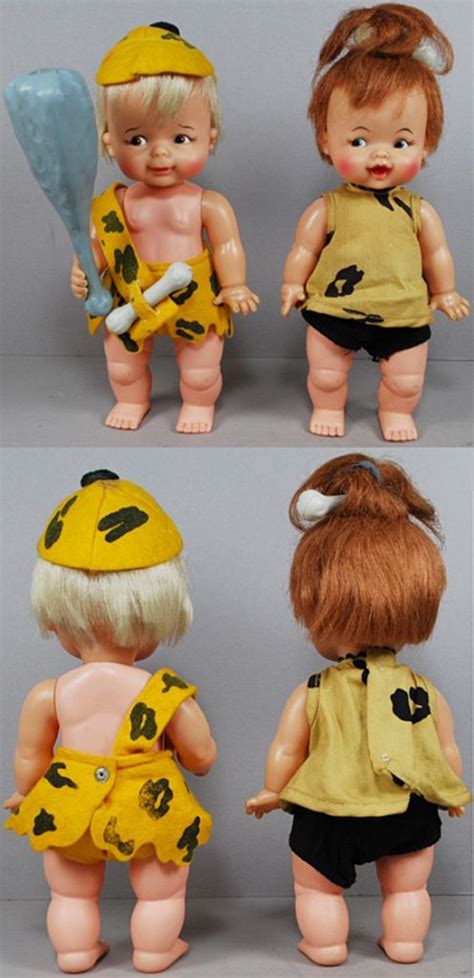 Ideals 1963 Bamm Bamm Rubble And Pebbles Flintstone Dolls Vintage Toys