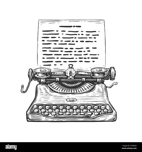 sketch retro typewriter hand drawn vintage vector illustration in engraving style stock vector