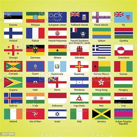 Flags Of The World Collection Listed Alphabetically Icon Stock