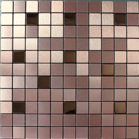 Metallic Mosaic Tile Cinnamon Square Brushed Aluminum Panel Stainless