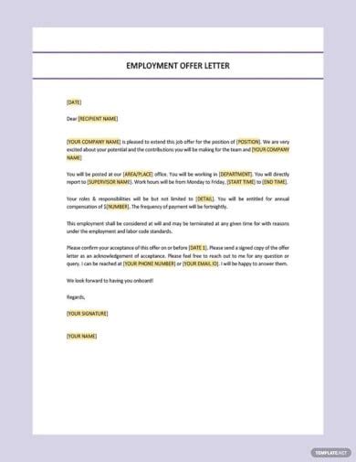 Employment Offer Letter Template 13 Word Pdf Format Download