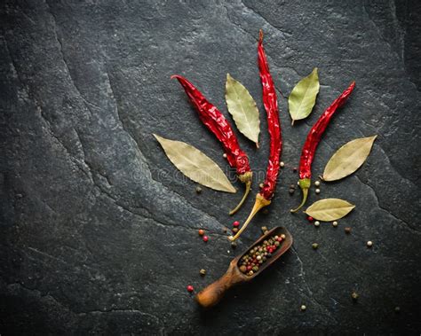 Three Red Chili Peppers Dry Fruits Acute Burning Taste Stock Photo