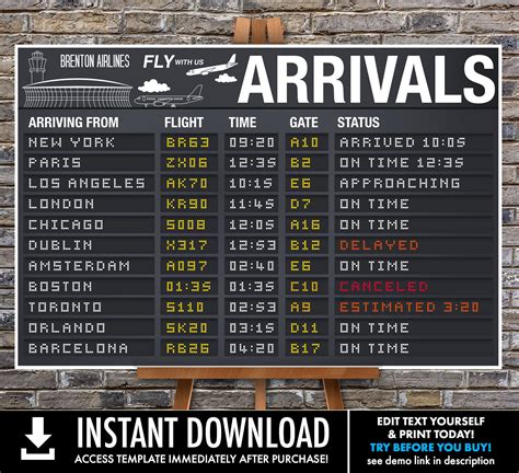 Airplane Party 24x36 Poster Arrival Signs Airport Terminal Sign Aviator Decor Self Edit
