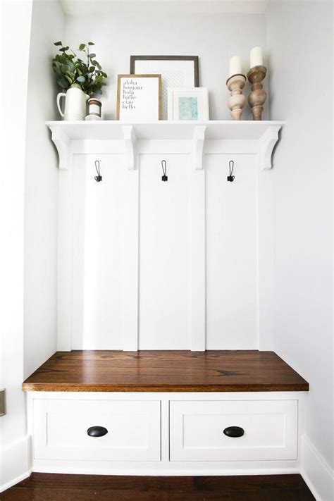 This Built In Mudroom Bench Shelf And Coat Hooks Totally Transformed
