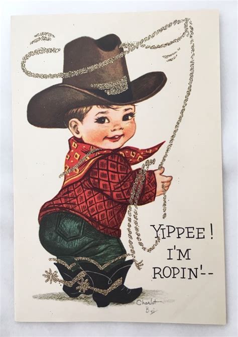 Cute Cowboy Child Glitter Lasso And Spurs Charlotte Byj Vintage Get Well