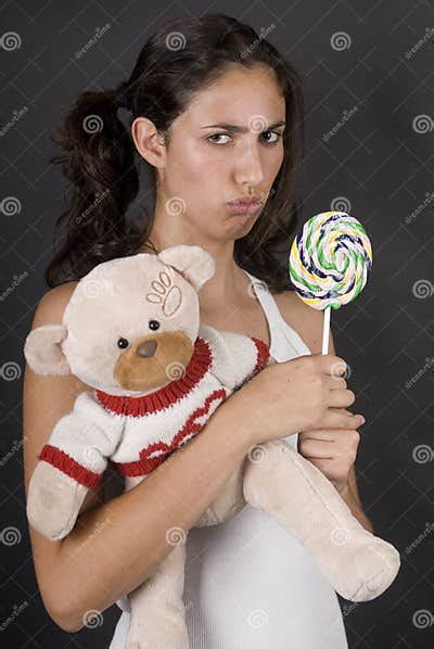 Naughty Girl Eating A Large Lolly Pop Stock Image Image Of Girl