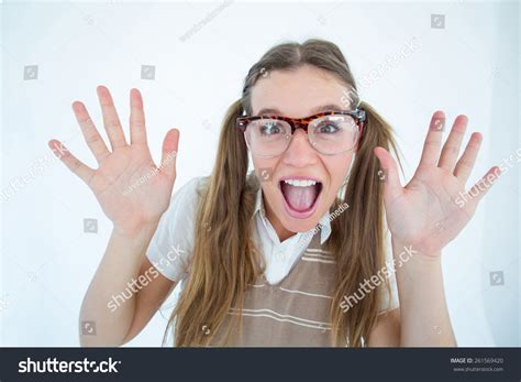 Female Geeky Hipster Smiling Camera On Stock Photo 261569420 Shutterstock