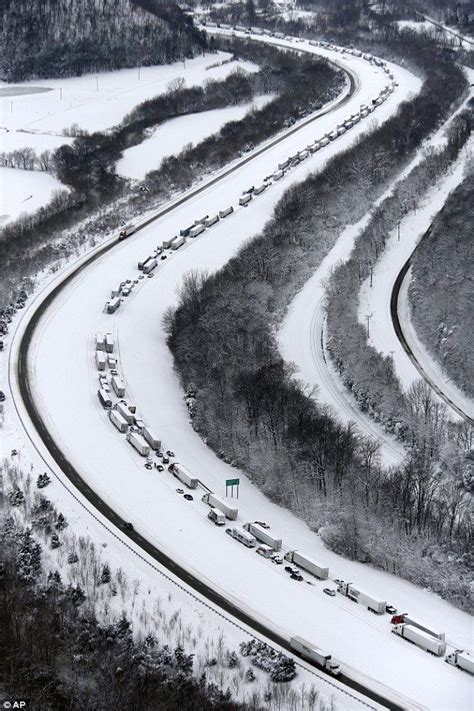 Cars And Trucks Were Stranded On Interstate 65 After Heavy Snow Forced