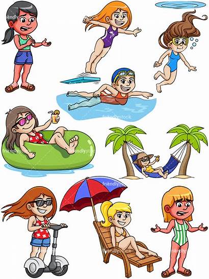 Vacation Summer Clip Cartoon Clipart Cartoons Vector