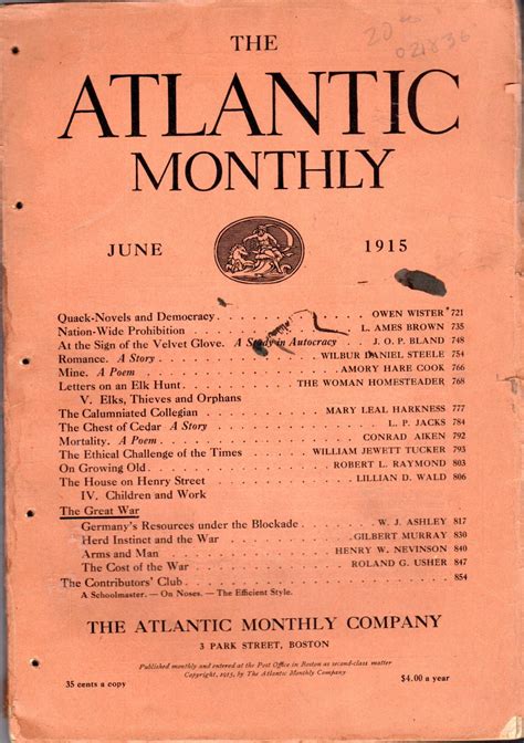 The Atlantic Monthly Volume 115 No 6 June 1915 By Perry Bliss