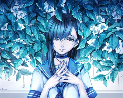 Download Wallpaper 1280x1024 Girl Anime Sadness Leaves