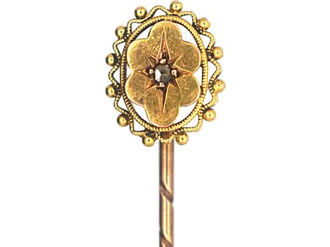 Victorian 15ct Gold Tie Pin Set With A Rose Diamond 308r The
