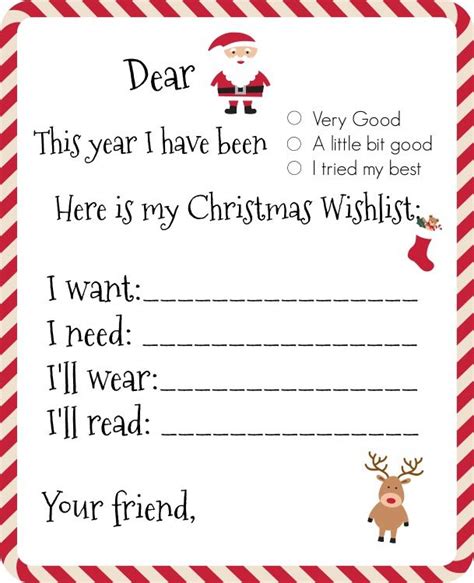 Dear Santa Printable Wishlist Santa Letter Template Santa Wish List