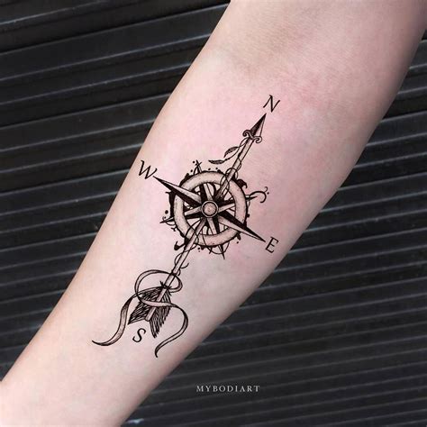 Wanderlust Compass Arrow Temporary Tattoo Mybodiart