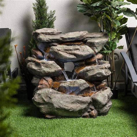 Alpine Corporation 31 In H Resin Rock Waterfall Fountain Outdoor