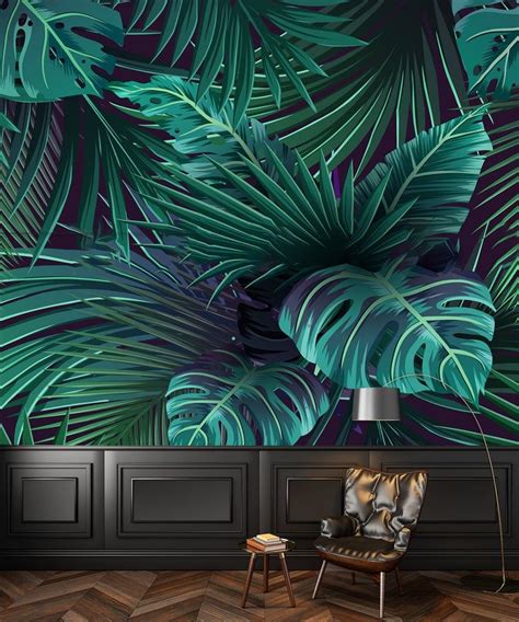 Tropic Leaves Monstera Mural Print Painting Home Etsy Wallpaper Walls