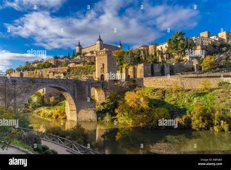 The Alcazar Of Toledo From The Alcantara Bridge Castile La Mancha