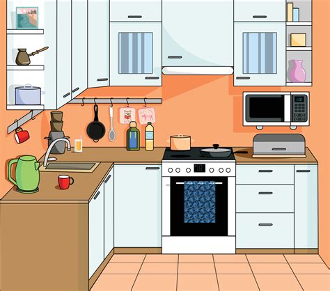 Kitchen Interior With Furniture Cartoon Vector Illustration 5369961