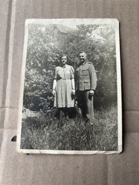 Photo Allemande Grand Format Soldat Avec Sa Femme 12x9cm Ww2 Militaria