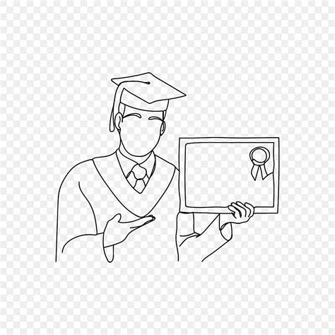 Abstract Continuous One Line Drawing Graduate Male Student Holding