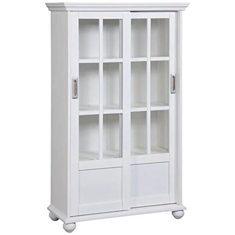 Ameriwood Home Aaron Lane Bookcase With Sliding Glass Doors White