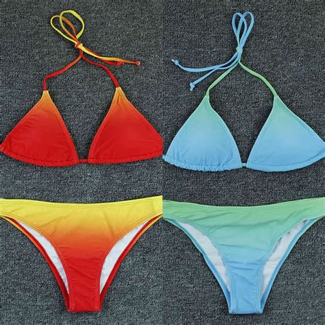 gradient red micro bikini 2021 sexy swimwear women lace up bikini set swimsuit beachwear bathing