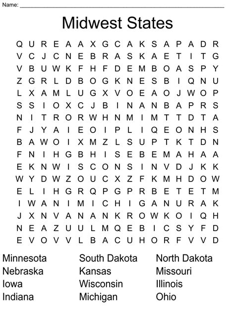 Midwest States Word Search Wordmint
