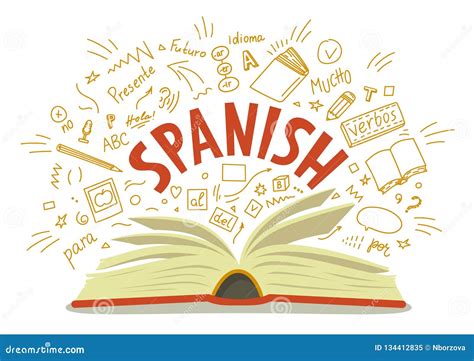 Spanish Open Book With Language Hand Drawn Doodles And Lettering