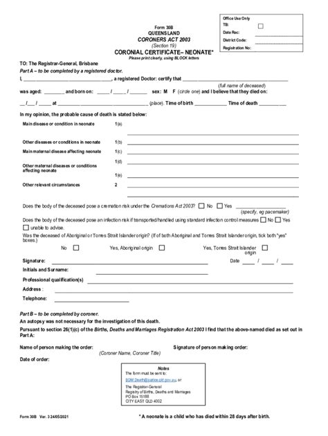 Fillable Online Form 30b Autopsy Certificate Queensland Courts Fax