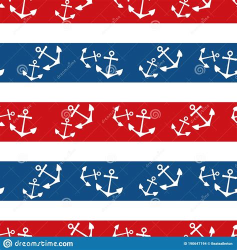 Anchors And Stripes Seamless Vector Pattern Background Hand Drawn