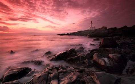 Sunset Ocean Landscapes Nature Beach Lighthouses 2560x1600