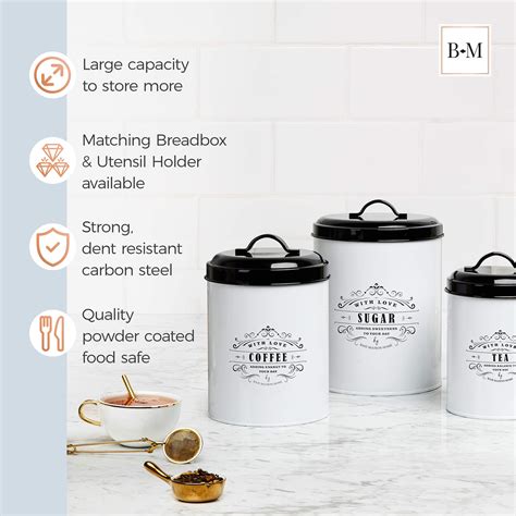 Baie Maison Large Kitchen Canisters Set Of 3 Farmhouse Canister Sets