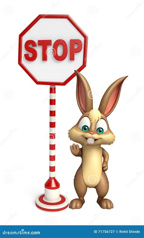 Cute Bunny Cartoon Character With Stop Sign Stock Illustration