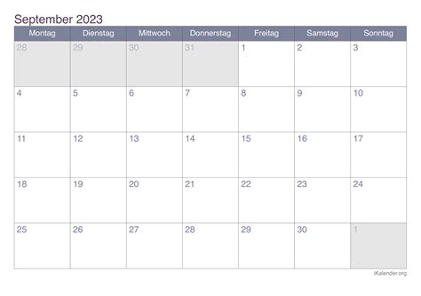 Kalender September 2023 Zum Ausdrucken