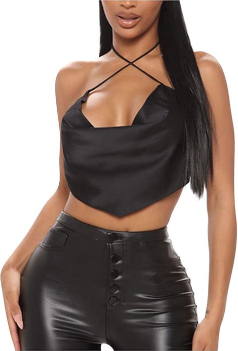 Vcaokf Ladies Fashion Cropped Top Rückenfrei Halfter Sexy Leibchen V Ausschnitt Neckholder Loose