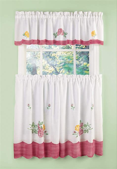 2024 Popular Embroidered Floral 5 Piece Kitchen Curtain Sets