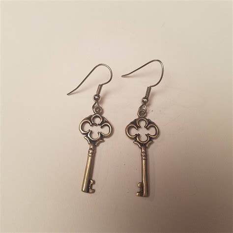 Sterling Silver Skeleton Key Earrings Steampunk Gothic