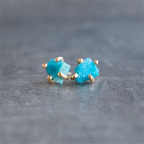 Raw Turquoise Stud Earrings Real Turquoise Earrings In Gold Etsy