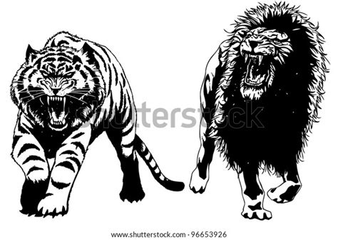 Hand Drawn Vector Lion Tiger Stock Vector Royalty Free 96653926
