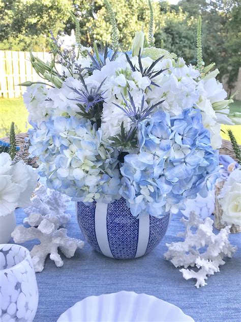 Beautiful Blue And White Floral Arrangement In A Ginger Jar For My